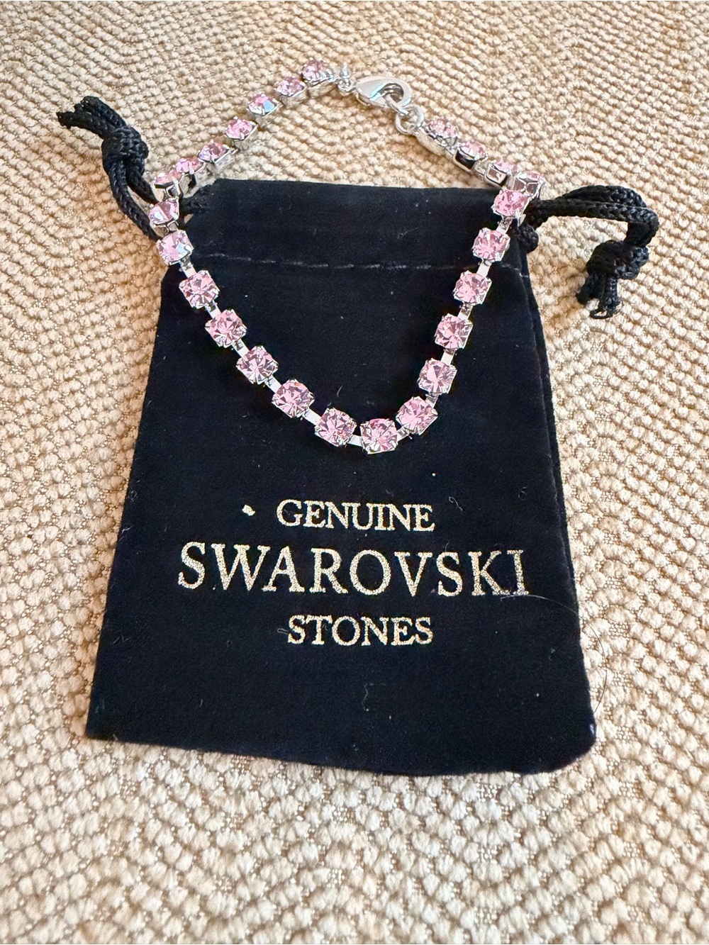 Swarovski Pink Crystal Line Bracelet in Silver Tone